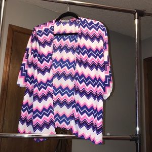 Pink, white, and blue Kimono.